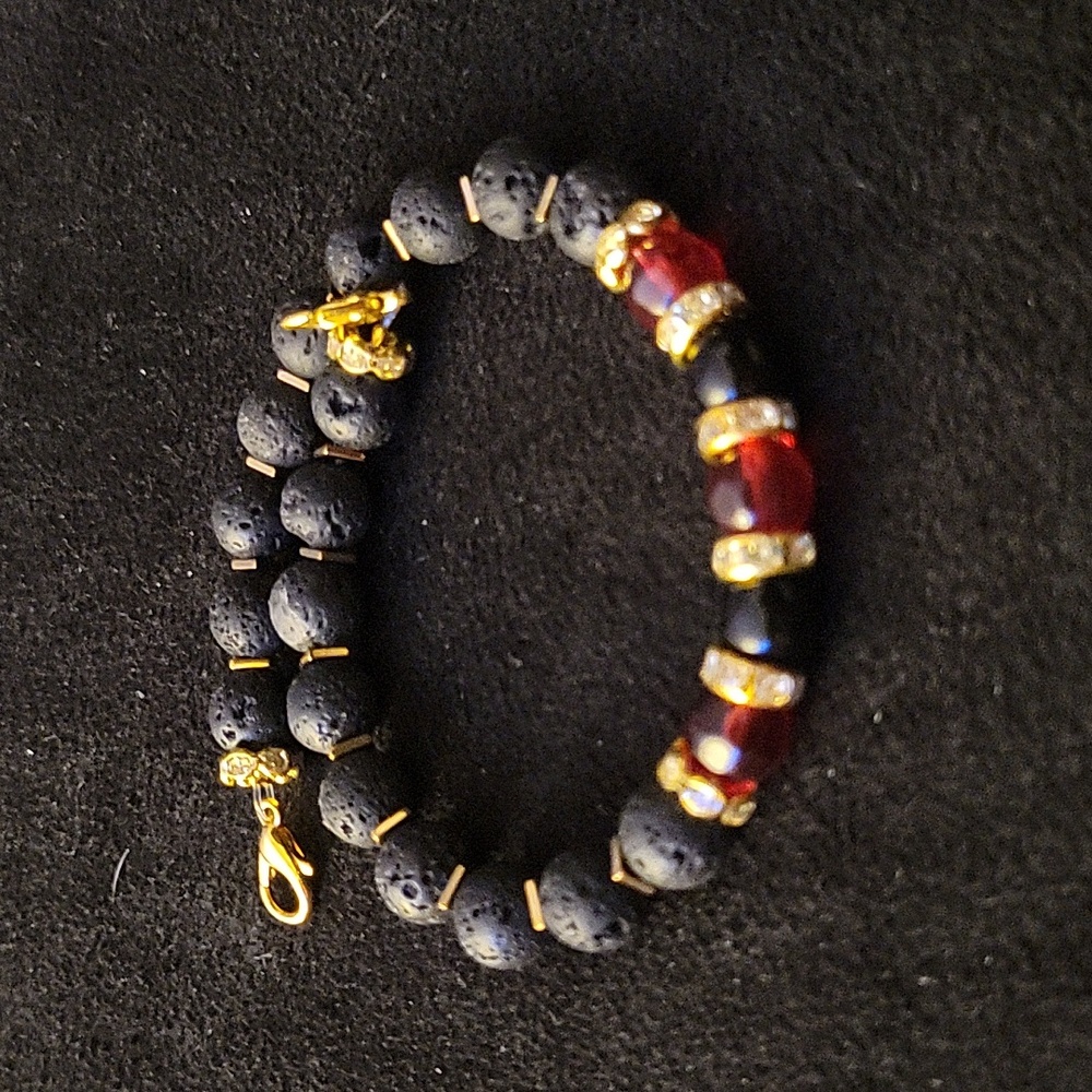 Handcrafted Volcano rock, hematite, black onyx, and crystal bracelet